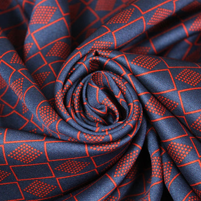 Tissu twill - imprimé geometrique - ton rouge et bleu marine - photo 1/5 | So Tissus