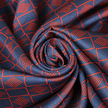 Tissu twill - imprimé geometrique - ton rouge et bleu marine