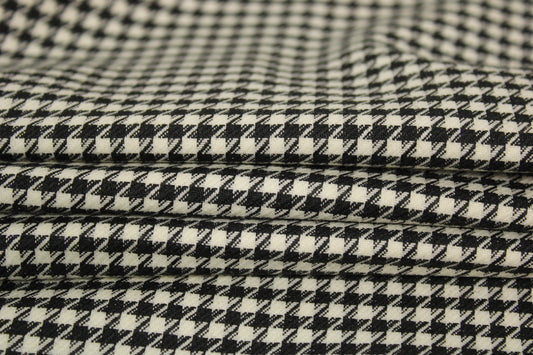 Tissu crêpe de laine stretch laine - pieds de poule - blanc et noir - photo 2/5 | So Tissus