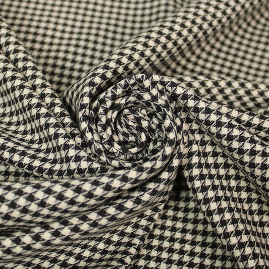 Tissu crêpe de laine stretch laine - pieds de poule - blanc et noir - photo 1/5 | So Tissus