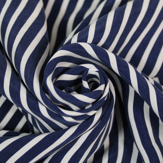 Tissu twill cupro - à rayure - bleu marine et blanche - photo 1/5 | So Tissus