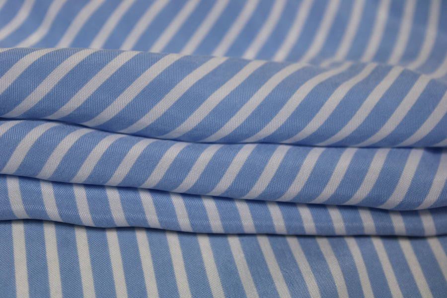 Tissu twill cupro - à rayure - bleu clair et blanche