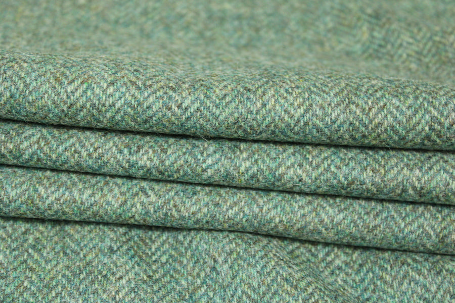 Tissu tweed de laine - à chevron - vert d'eau