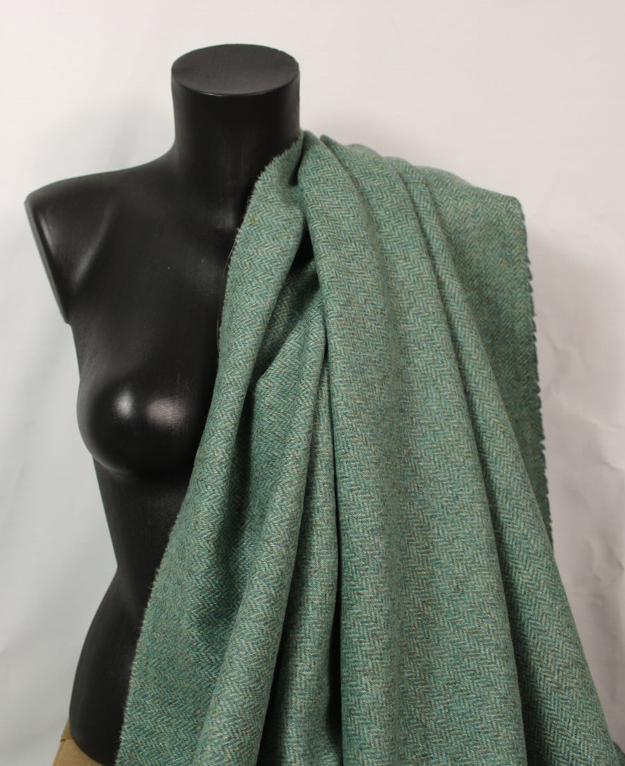 Tissu tweed de laine - à chevron - vert d'eau