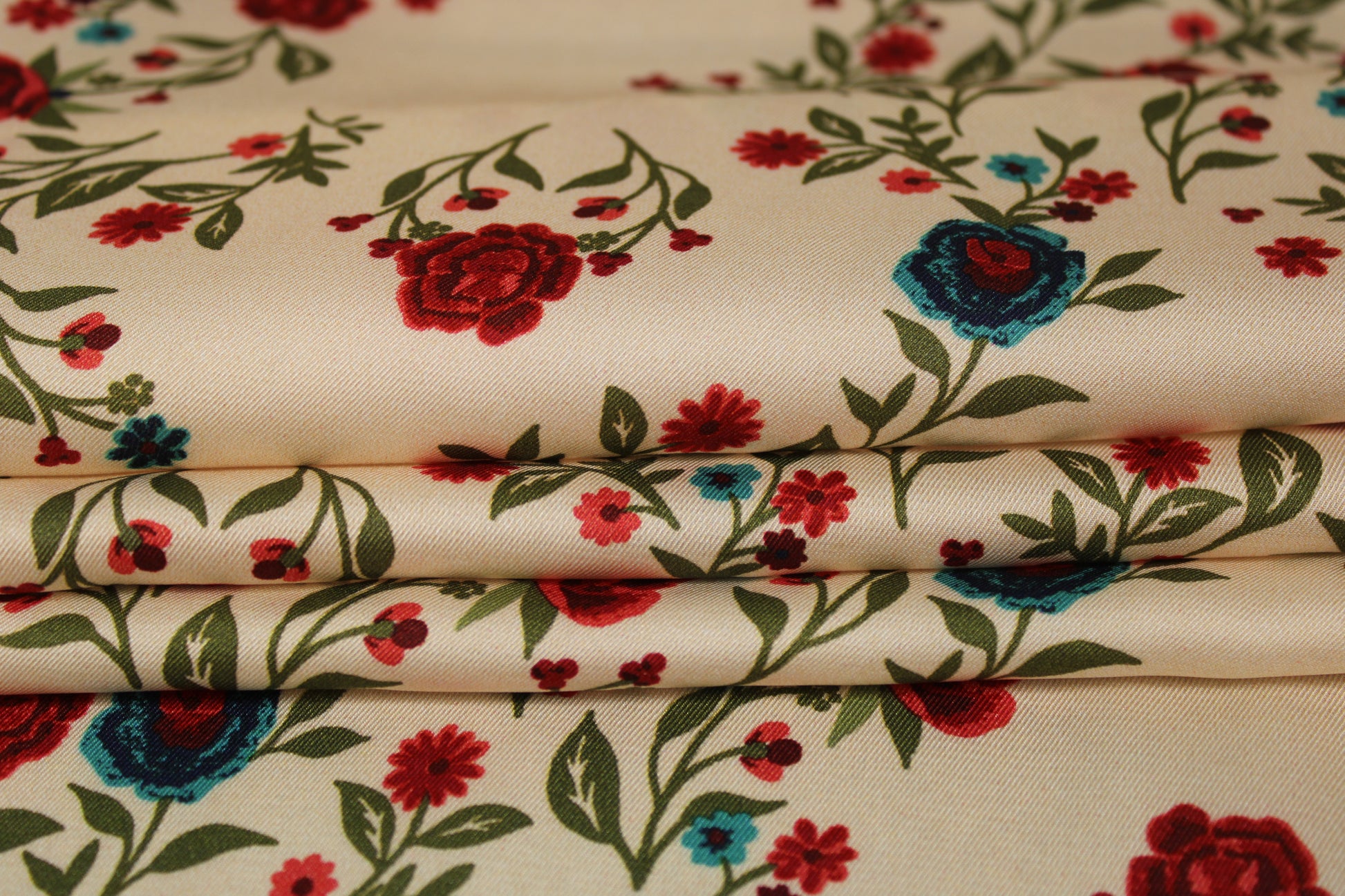 Tissu twill  - imprimé fleurs multicolore - ton nude - photo 2/5 | So Tissus