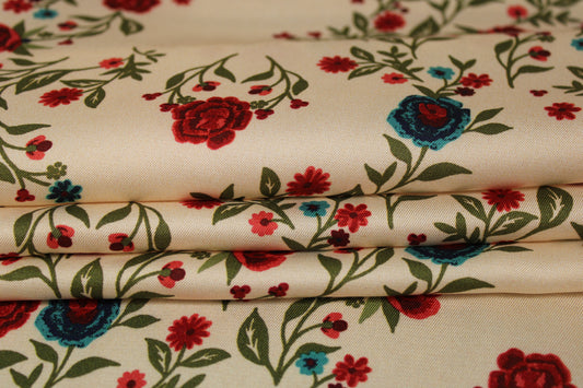 Tissu twill  - imprimé fleurs multicolore - ton nude - photo 2/5 | So Tissus