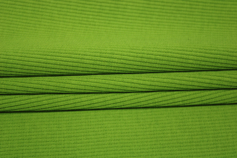 Tissu maille coton côtelé stretch - vert pomme