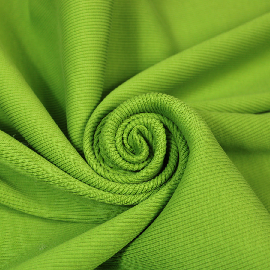 Tissu maille coton côtelé stretch - vert pomme