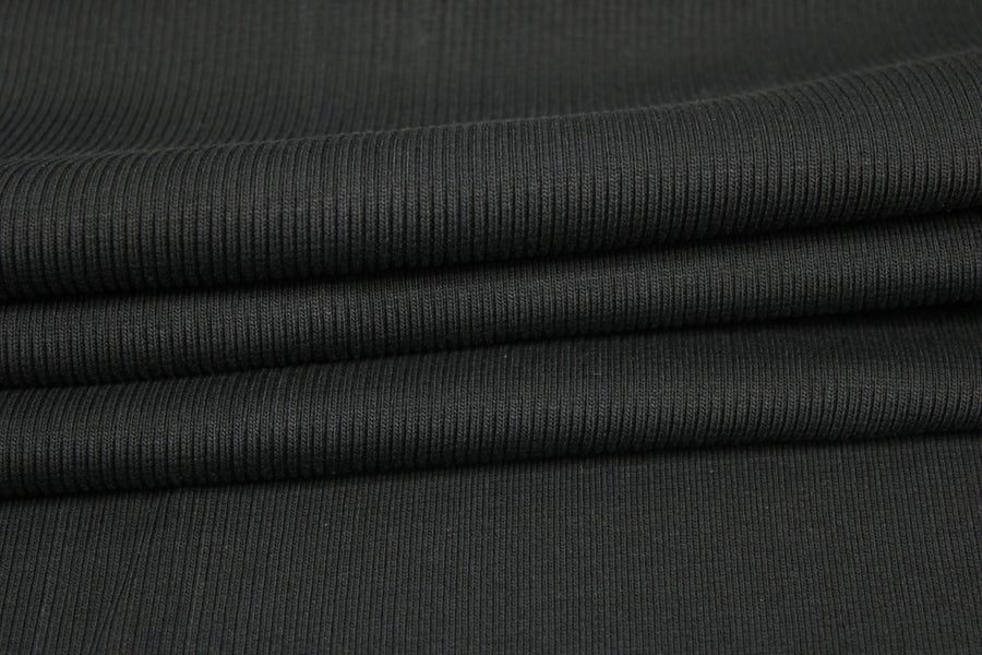 Tissu maille coton côtelé stretch - noir