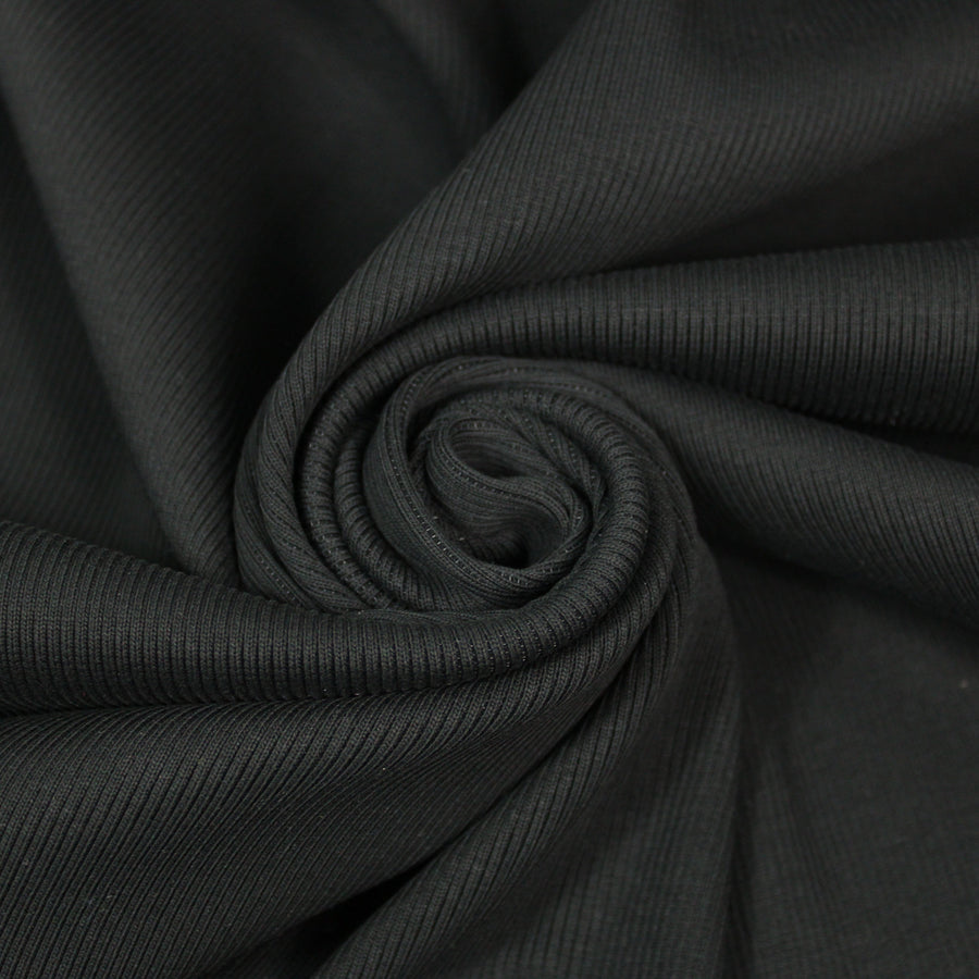 Tissu maille coton côtelé stretch - noir