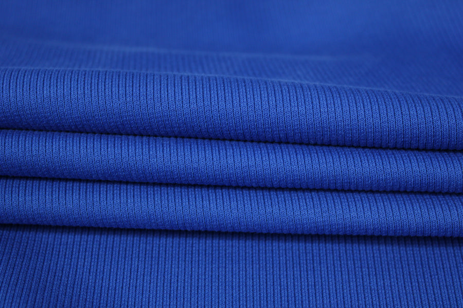 Tissu maille coton côtelé stretch - bleu électrique