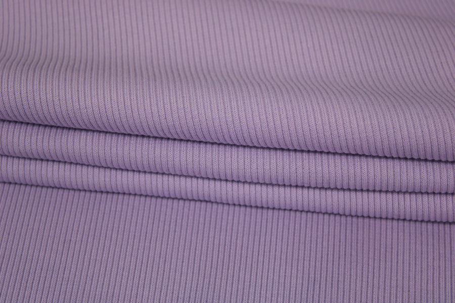 Tissu maille coton côtelé stretch - lilas