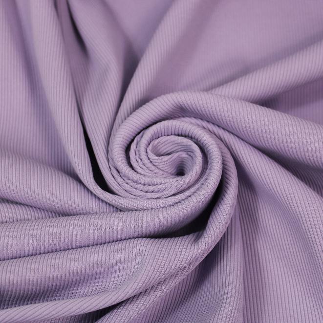 Tissu maille coton côtelé stretch - lilas