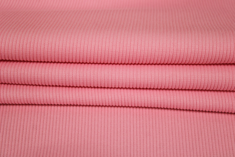 Tissu maille coton côtelé stretch - rose clair