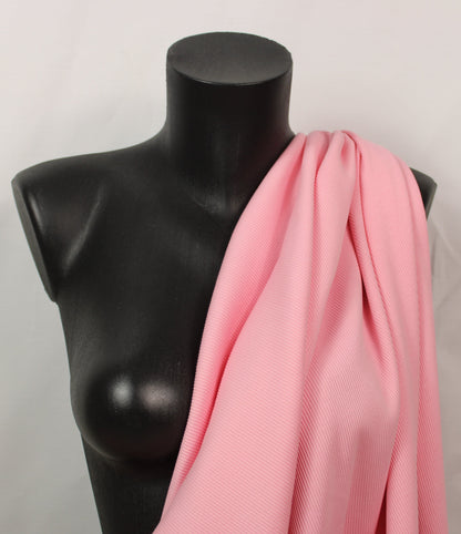 Tissu maille coton côtelé stretch - rose clair - photo 3/4 | So Tissus