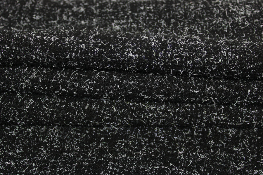 Tissu drap de laine moucheté - noir et blanc