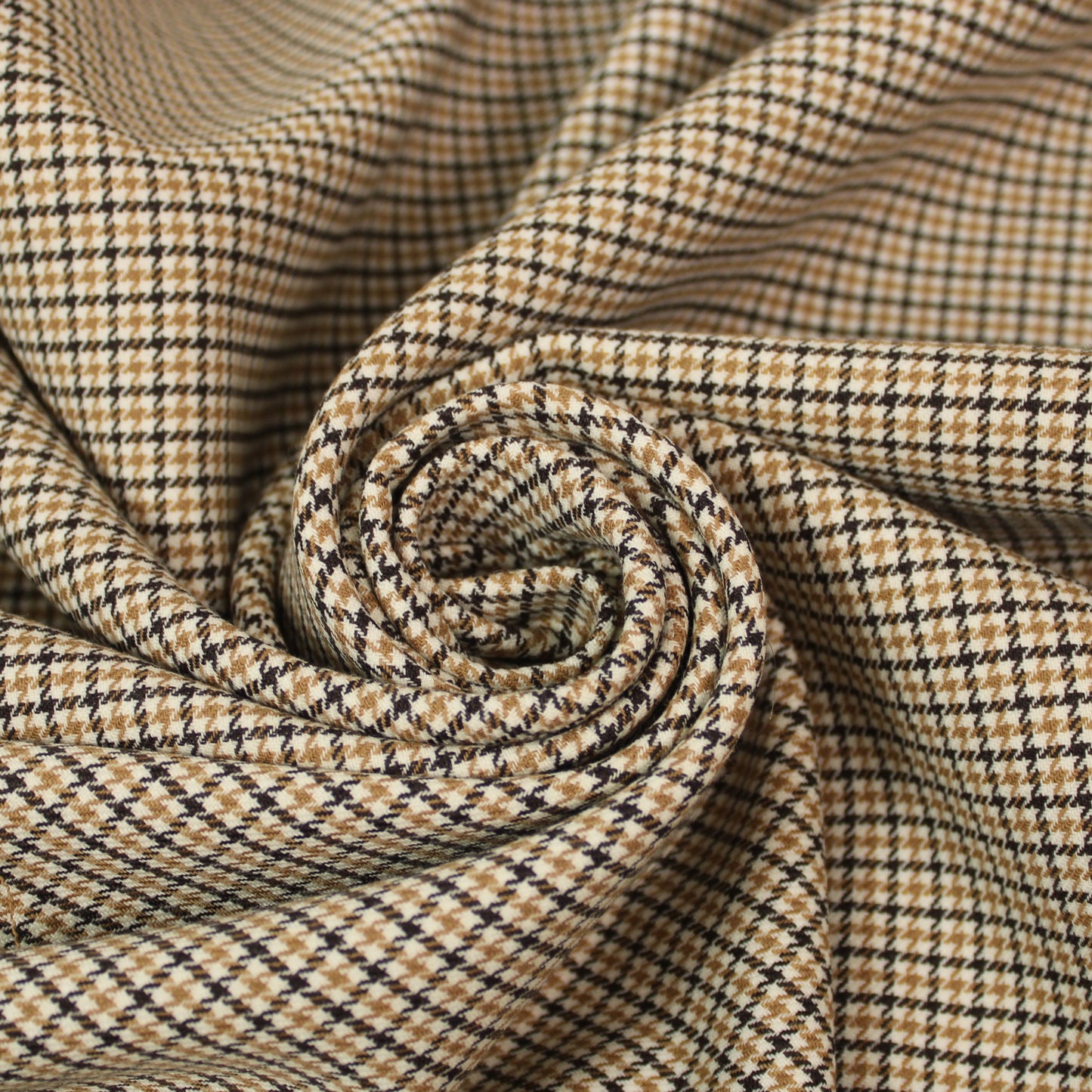 Tissu crêpe de laine stretch laine - pieds de puce - blanc, beige et noir - photo 1/5 | So Tissus