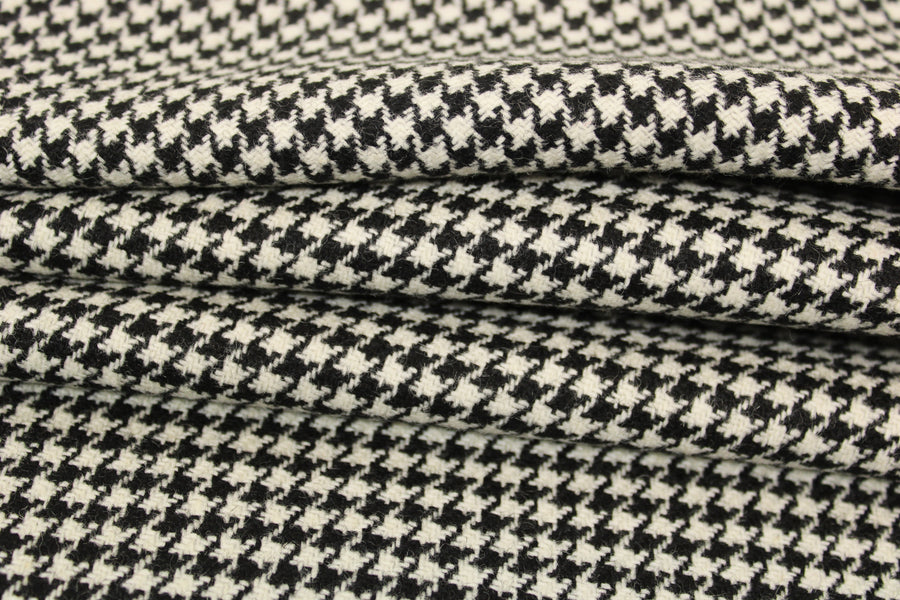 Tissu drap de laine - pieds de poule - blanc et noir