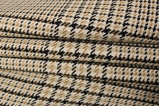 Tissu tweed de laine - imprimé à carreaux - ton beige, noir et blanc - photo 2/5 | So Tissus