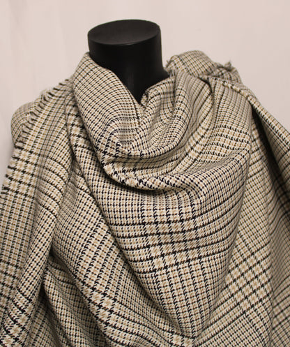 Tissu tweed de laine - imprimé à carreaux - ton beige, noir et blanc - photo 4/5 | So Tissus