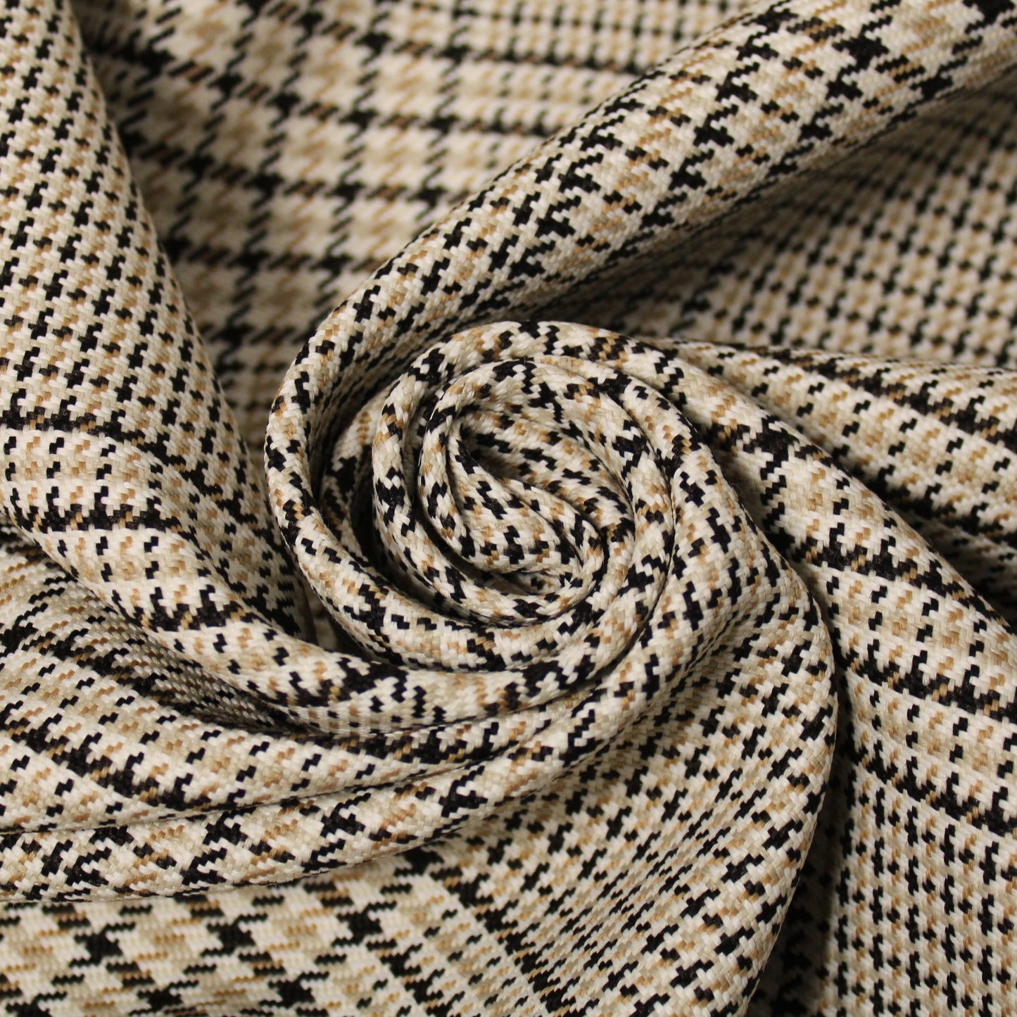 Tissu tweed de laine - imprimé à carreaux - ton beige, noir et blanc - photo 1/5 | So Tissus
