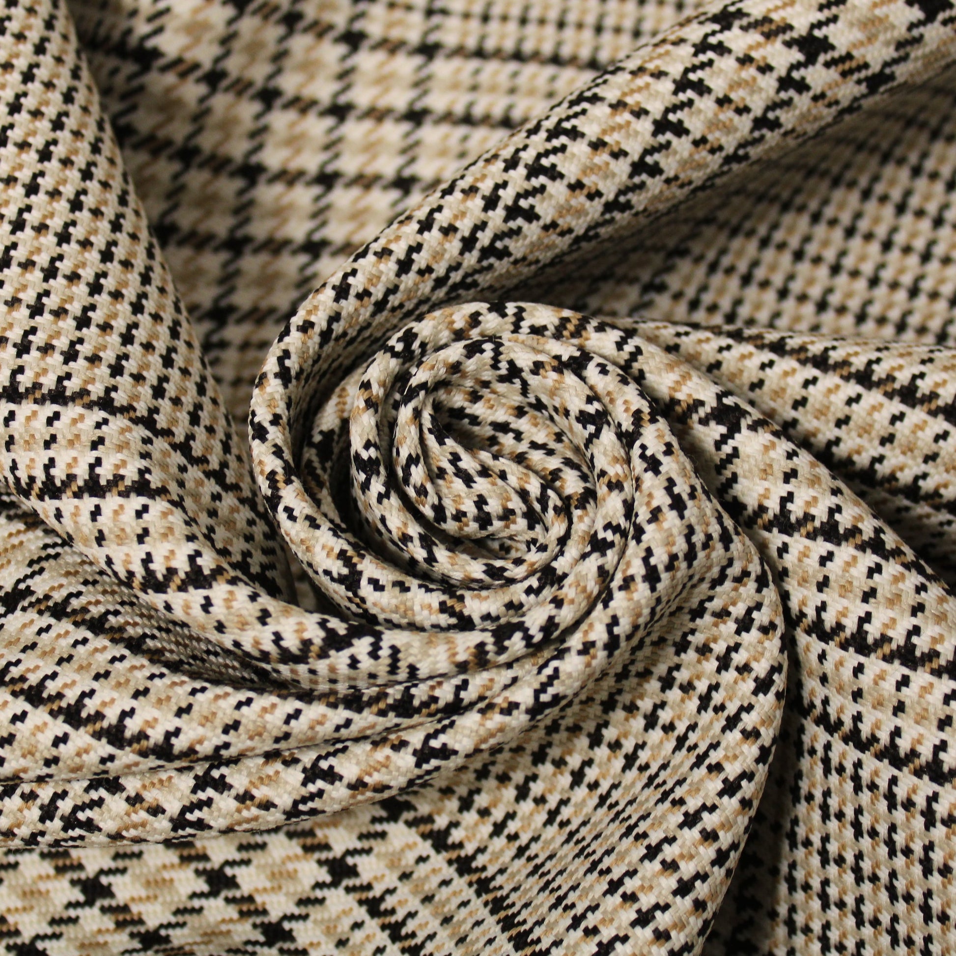 Tissu tweed de laine - imprimé à carreaux - ton beige, noir et blanc - photo 1/5 | So Tissus
