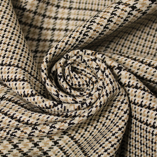 Tissu tweed de laine - imprimé à carreaux - ton beige, noir et blanc - photo 1/5 | So Tissus