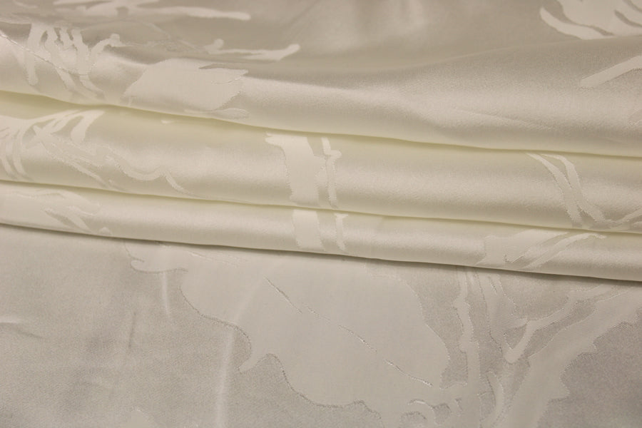 Tissu jacquard viscose - motif chardon - blanc