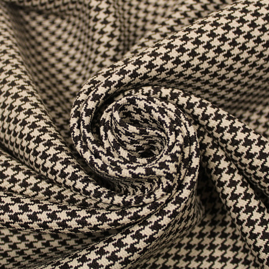 Tissu tweed de laine - pied de poule - écru et marron foncé - photo 1/5 | So Tissus