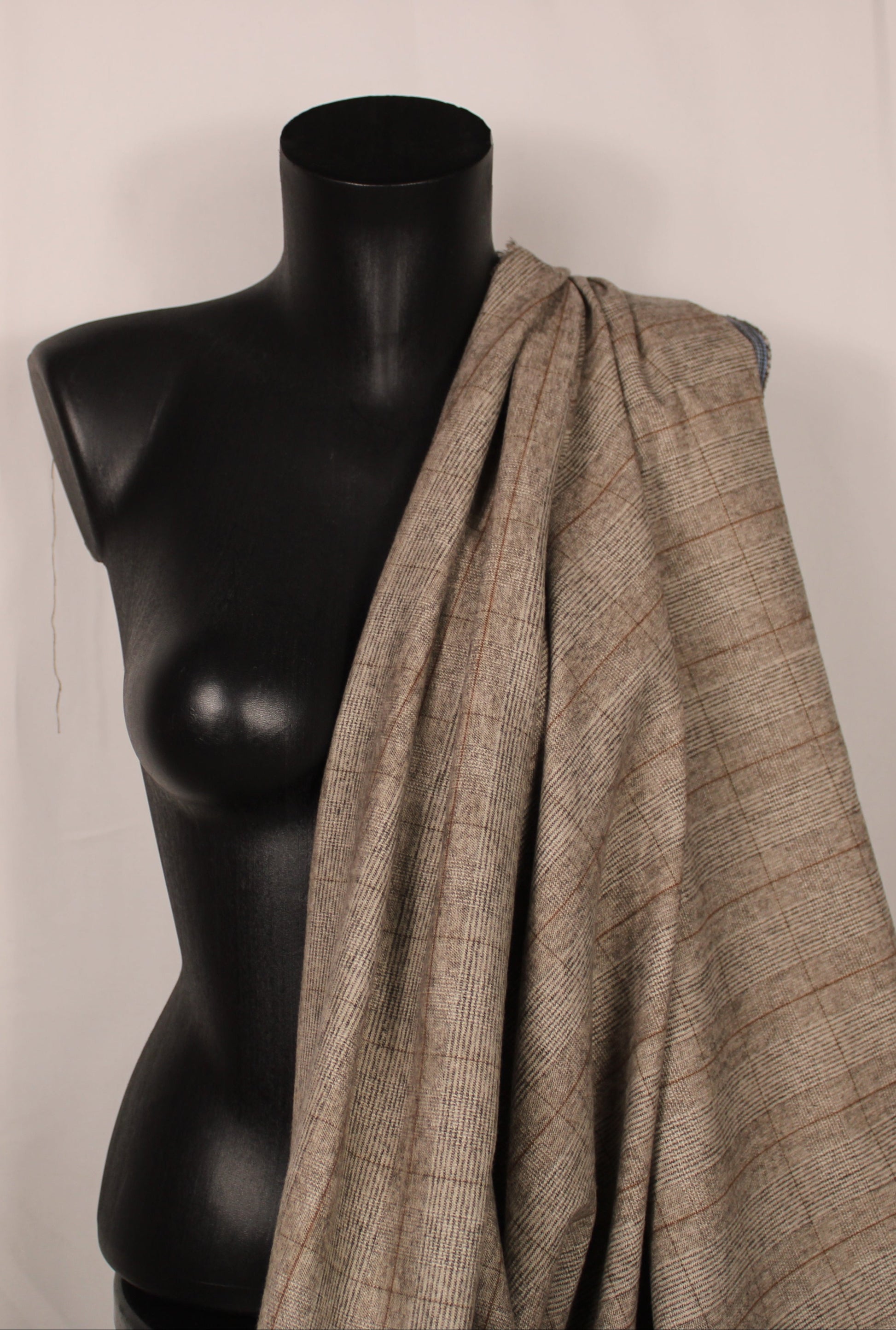 Tissu flanelle viscose - à carreaux - ton gris beige et marron - photo 3/5 | So Tissus