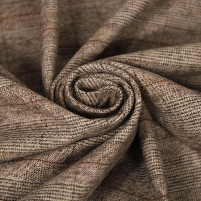 Tissu flanelle viscose - à carreaux - ton gris beige et marron