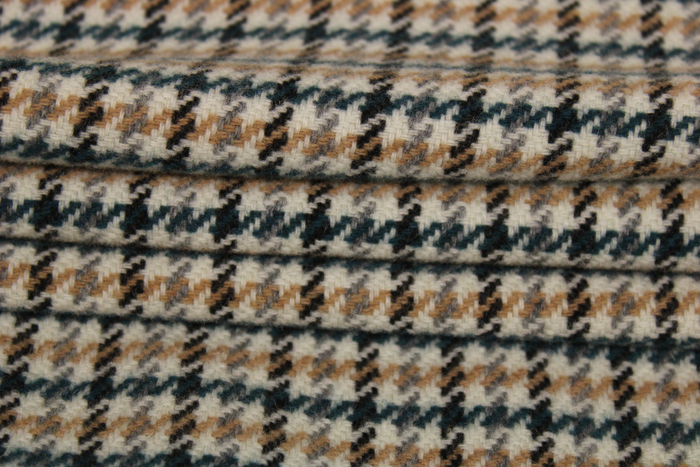 Tissu lainage - pied de poule - écru, beige, bleu, gris et noir - photo 2/5 | So Tissus