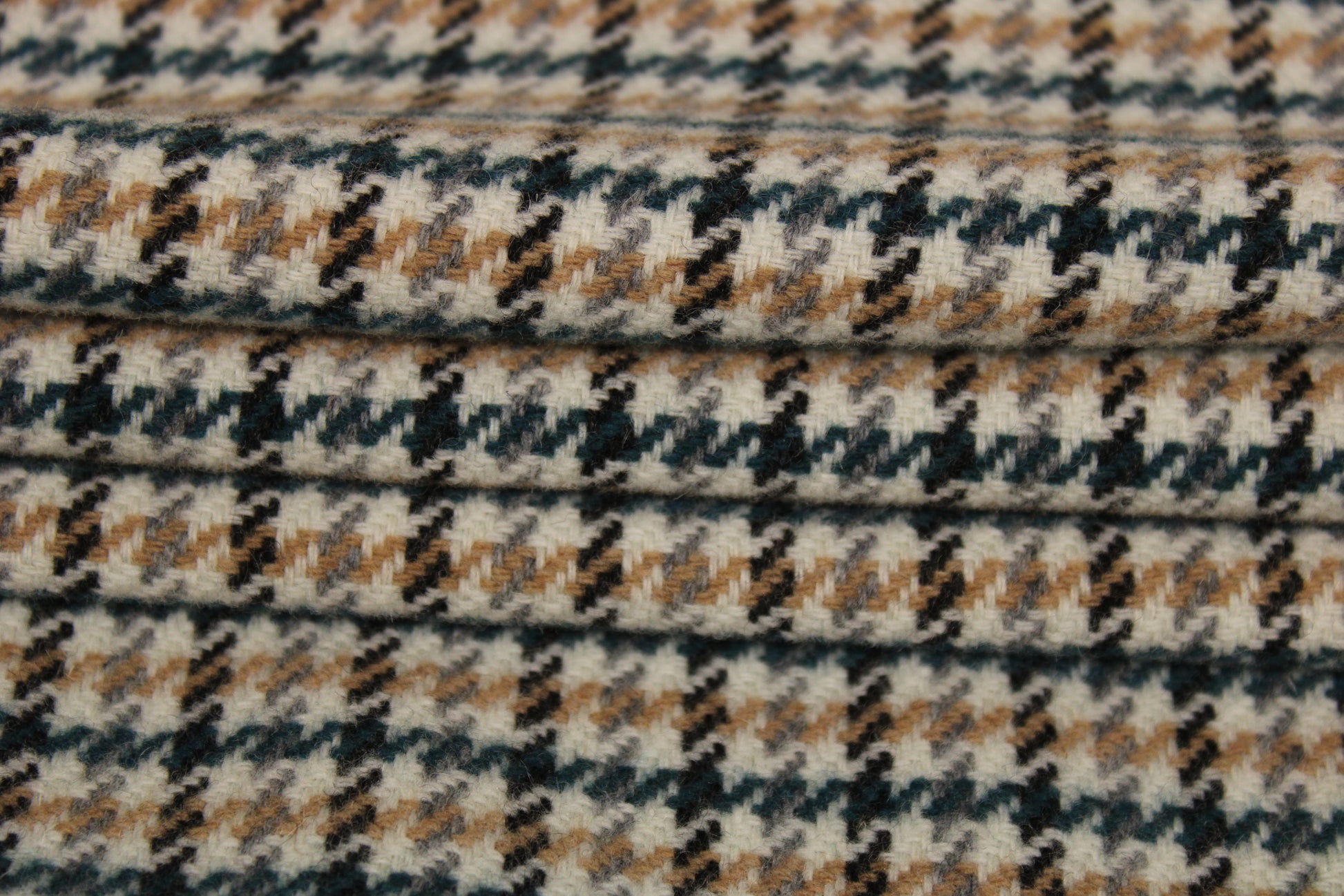 Tissu lainage - pied de poule - écru, beige, bleu, gris et noir - photo 2/5 | So Tissus
