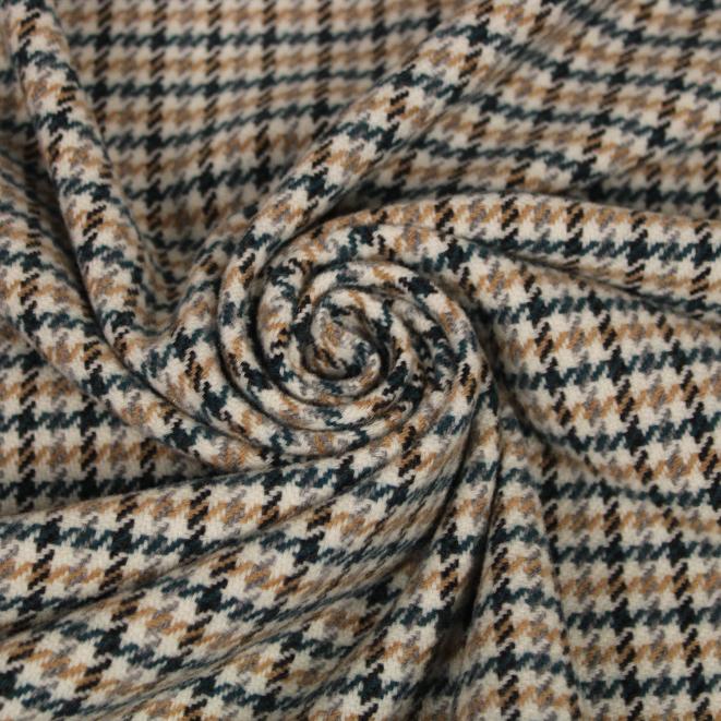 Tissu lainage - pied de poule - écru, beige, bleu, gris et noir - photo 1/5 | So Tissus
