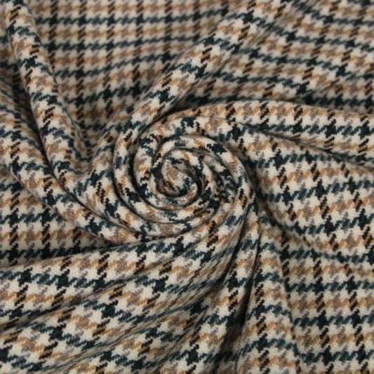 Tissu lainage - pied de poule - écru, beige, bleu, gris et noir - photo 1/5 | So Tissus