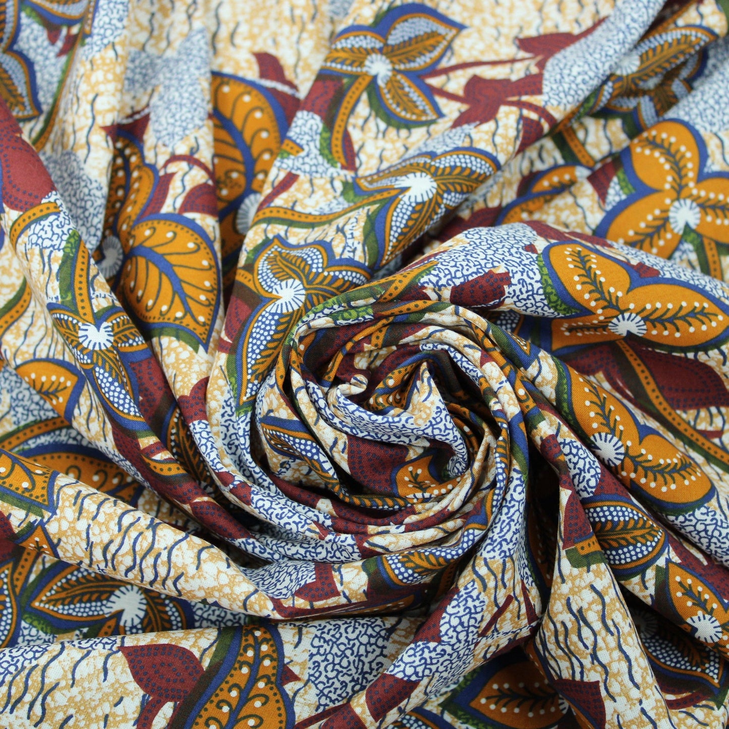 Tissu voile de coton - imprimé grosses fleurs - ton bleu et marron - photo 1/5 | So Tissus