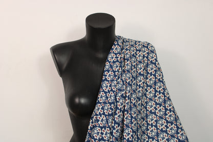 Tissu viscose - imprimé fleurs abstraites - ton bleu pétrole - photo 3/5 | So Tissus