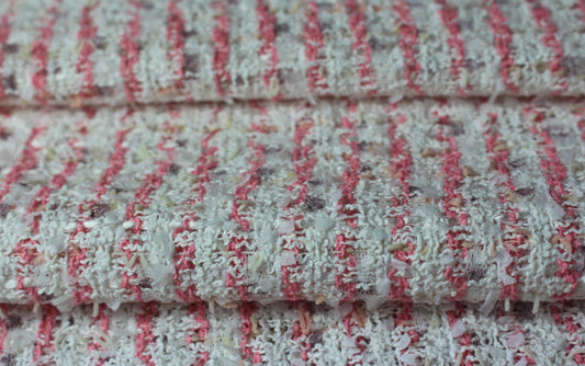 Tissu tweed coton - rayures blanches et roses | Bennytex | Mondial Tissus | Cousette | Tissus de rêve | Tissus.net