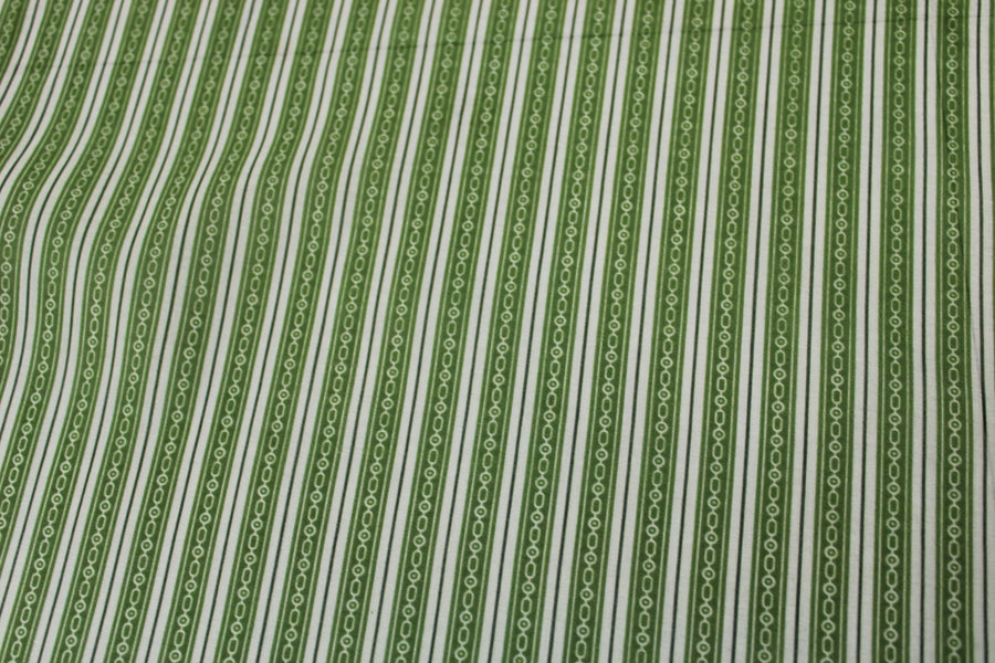 Tissu voile de coton - imprimé rayé - ton vert et blanc