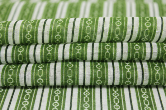 Tissu voile de coton - imprimé rayé - ton vert et blanc - photo 2/5 | So Tissus