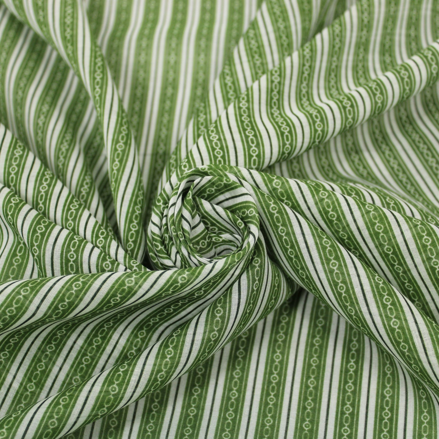 Tissu voile de coton - imprimé rayé - ton vert et blanc - photo 1/5 | So Tissus