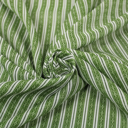 Tissu voile de coton - imprimé rayé - ton vert et blanc - photo 1/5 | So Tissus