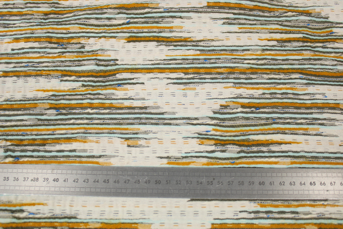 Tissu brocart motif tacheté - écru, jaune et bleu ciel - photo 3/5 | So Tissus
