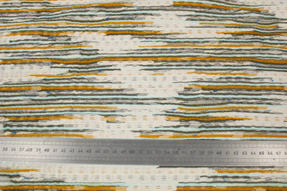 Tissu brocart motif tacheté - écru, jaune et bleu ciel - photo 3/5 | So Tissus