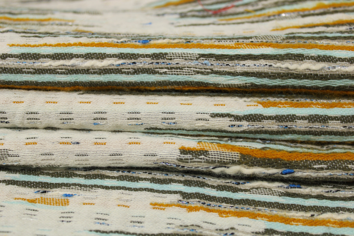 Tissu brocart motif tacheté - écru, jaune et bleu ciel - photo 2/5 | So Tissus