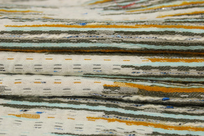 Tissu brocart motif tacheté - écru, jaune et bleu ciel - photo 2/5 | So Tissus
