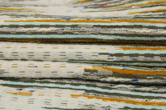 Tissu brocart motif tacheté - écru, jaune et bleu ciel - photo 2/5 | So Tissus