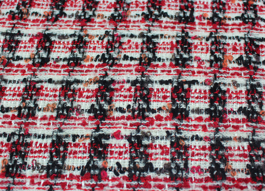 So Tissus - Tissu tweed de laine - à carreaux - ton blanc rouge et noir | Bennytex | Mondial Tissus | Cousette | Tissus de rêve | Tissus.net