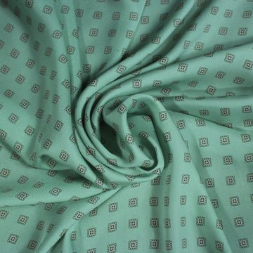 Tissu twill polyester imprimé petit carré - vert d'eau