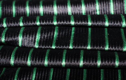 Tissu maille velours côtelé - à rayures - vert et noir - photo 2/5 | So Tissus